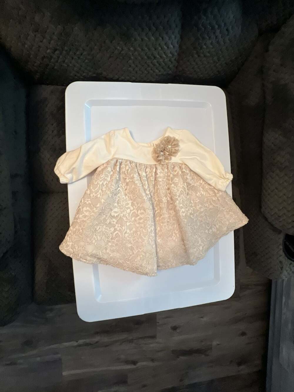 Laura Ashley Dress Nine Months Cream Gold Lace Floral